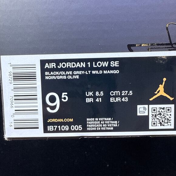 Nike Air Jordan 1 Low  Shoes Black Olive Gray Mango IB7109-005 Men\'s Size 9.5 main image 10